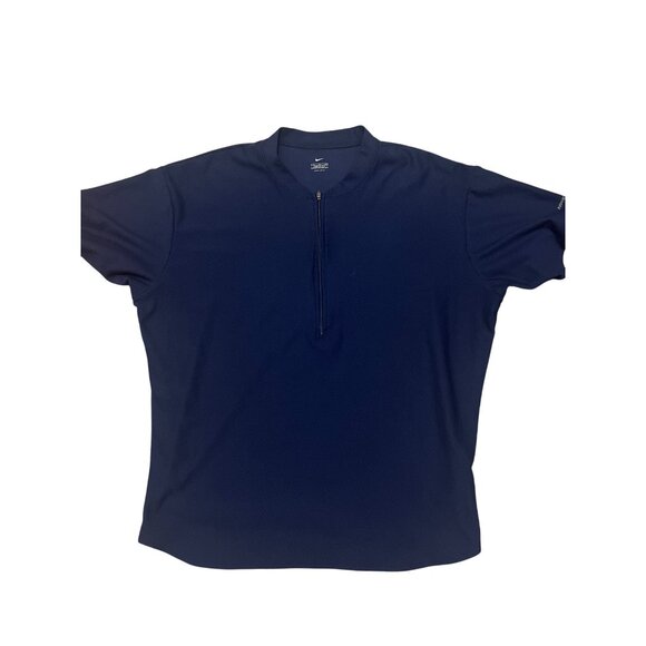 Nike Dri-Fit Mens XL Navy Blue Short Sleeve Half-Zip Activewear Shirt - Picture 2 of 5
